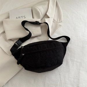 Fashion Corduroy Waist Bag Women Minimalist Solid Color Chest Bag Casual Sports Crossbody Bag With Braided Zipper Pulls