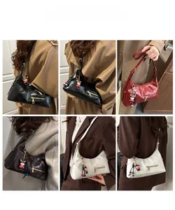 Polished faux leather tote bag with zip pocket and cute cow charm in four colors