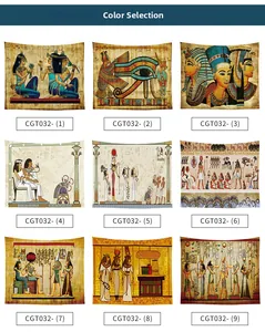 Selezione di nove arazzi dell'antico Egitto con motivi di faraoni e divinità sacre