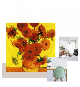 Detail view of Van Gogh Sunflower tapestry with home bedroom decor scene examples
