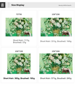 Size chart showing dimensions and weight for Van Gogh oil painting wall tapestries