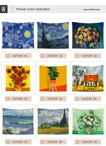 Selection of Van Gogh oil painting wall tapestries showing nine artistic patterns