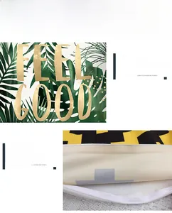 Detail of hidden zipper and digital leaf print on tropical peach skin pillow case