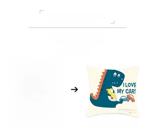 Customized square throw pillow cover featuring a blue cartoon dinosaur and car print