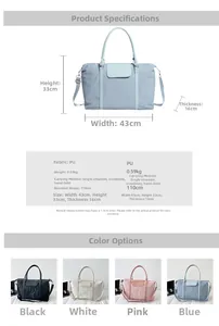 Detailed technical drawing of the large travel bag showing dimensions and colors