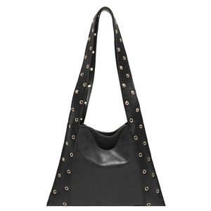 Sac à bandoulière en cuir noir avec rivets dorés pour femme tendance style décontracté