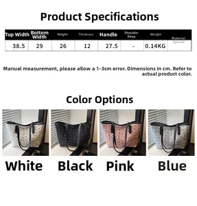 Spécifications détaillées des tailles pour le sac cabas à pois en quatre couleurs