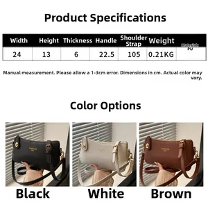 Size chart for the stylish PU leather pillow bag with dimensions and strap length details