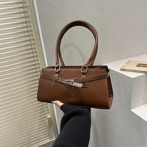 Women Vintage PU Leather Shoulder Bag Underarm Baguette Bag Large Capacity Minimalist Retro Commuter Handbag