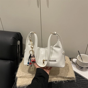 Women Hobo Bag Shiny PU Leather Shoulder Bag With Cartoon Cow Pendant Retro Commuter Underarm Bag For Daily Use
