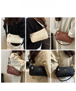 Three-color crossbody bags in lychee textured faux leather with metal twist lock detail