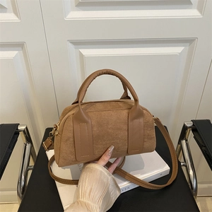 Vintage Wildleder Optik Frosted Schultertasche Damen Urban Einfache Nähte Boston Handtasche Casual Umhängetasche Quadratische Tasche