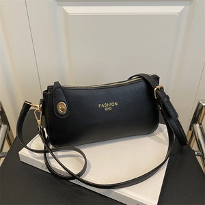 Women PU Leather Shoulder Bag Litchi Texture Crossbody Square Bag Gold Hardware Zipper Small Pillow Bag Daily Travel
