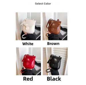 Mini vintage square crossbody bags shown in white, brown, red, and black color options