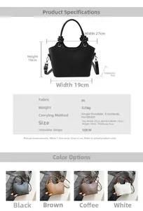 Detailed size chart and multi-color selection of compact PU leather bucket bags for women