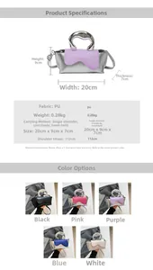 Detailed view of color-block PU leather mini square bag with silver metal handle and strap
