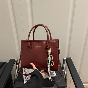 Women Glossy PU Leather Tote Bag Large Capacity Commuter Shoulder Bag With Chocolate Charm Trendy Crossbody Handbag