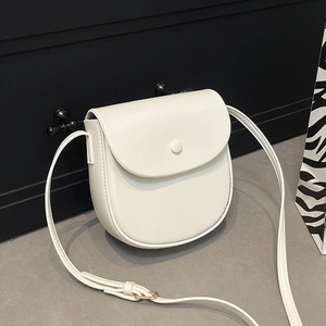 Women PU Leather Crossbody Saddle Bag Half Round Retro Korean Ins Style Adjustable Strap Minimalist Small Shoulder Bag