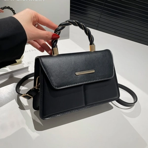 Petit Sac à Épaule Carré en Cuir PU à la Mode Pour Femmes 2025 Été Sac Bandoulière Minimaliste Avec Poignée Torsadée Décor en Métal Doré