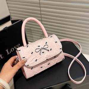 Borsa Donna Mini Borsa Tracolla Quadrata Con Stampa Fiocchi E Fibbia Metallo Trama Pieghettata Dolce Stile Giapponese