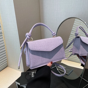 Women Woven Texture PU Leather Shoulder Crossbody Bag Small Square Handbag Knotted Handle Flap Cover Retro Casual Fashion Purse