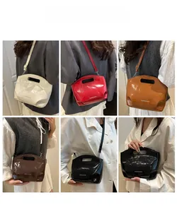 Collage of glossy PU leather tote bags in various colors with integrated handles
