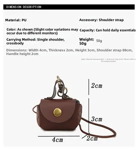 Detailed size specifications for the vintage PU leather mini coin purse necklace accessory