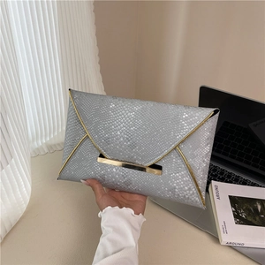 Pochette Enveloppe Texture Peau De Serpent Similicuir Bordure Métallique Dorée Sac De Soirée Élégant Mariage Fête Femme