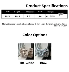 Size chart showing dimensions for ruffe handle shoulder bag with bow print detail