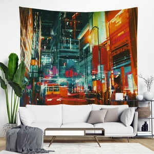 Nordic street landscape tapestry with abstract oil painting for modern wall decor