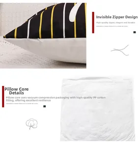 Detail of invisible zipper on plaid pillowcase and vacuum-packed PP cotton insert