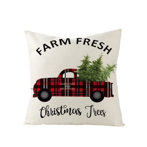 Christmas plaid truck and tree polyester pillow cover with Farm Fresh Trees print