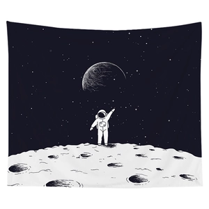Black and white astronaut moon landing tapestry for bedroom wall hanging decoration
