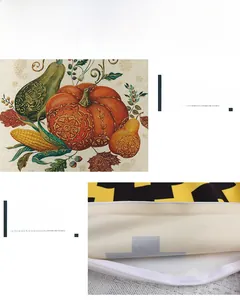 Detail of harvest pumpkin print and fine stitching on a polyester pillow cover