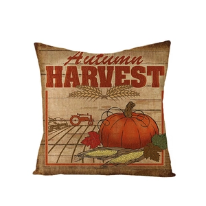 Autumn harvest pumpkin and tractor print decorative polyester throw pillow cover