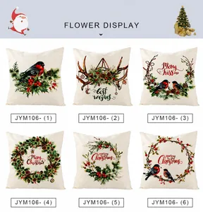 Detalle de 6 fundas de cojín navideñas nórdicas con coronas y motivos de acuarela