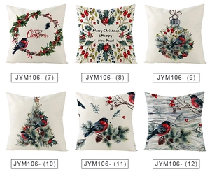 Muestra de seis fundas de cojín navideñas nórdicas con coronas de acuarela y pajaritos