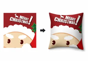Detalle de la funda de cojín navideño de poliéster con estampado de Papá Noel en acuarela