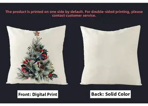 Comparación detallada de la impresión digital y el reverso crema de la funda de cojín navideño
