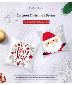 Detail eines Weihnachts-Kissenbezugs aus Pfirsichhaut-Stoff mit Weihnachtsmann-Motiv
