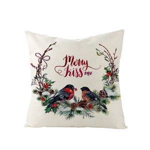 Funda de cojín navideña nórdica con pájaros, piñas y estampado de Merry Kiss me