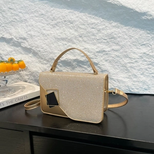 Women Crossbody Bag PU Leather Glitter Sequin Flap Handbag Geometric Metal Clasp Fashion Small Square Shoulder Bag