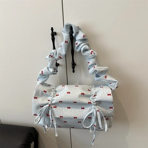 Damen Mode Schleife Druck Rüschen Gurt Achseltasche Stilvolle Geraffte Schultertasche Vielseitige Tägliche Casual PU Handtasche