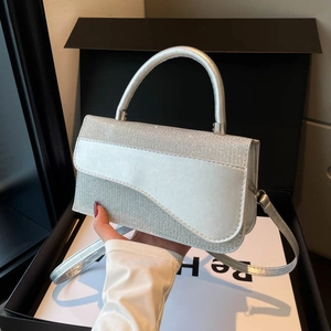 Sequin PU Leather Handbag Women Asymmetrical Curved Flap Crossbody Bag With Top Handle Fashion Shoulder Bag For Party