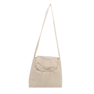 Beige lightweight nylon crossbody tote with sweet bow detail and a minimalist flap design