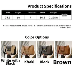 Detailed size parameters and color options for the patchwork bow underarm shoulder bag