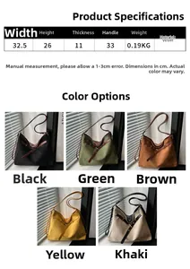 Tableau des tailles et sélection de couleurs pour sacs cabas minimalistes en daim pour femmes