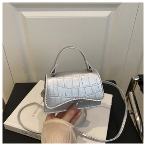 Detailed macro view of metallic silver crossbody bag with premium crocodile embossed texture