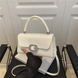 French Style Women PU Leather Shoulder Crossbody Bag With Rhinestone G Buckle Small Square Handbag For Daily Party Gift