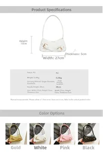 Detailed size guide and color options for the vintage PU leather baguette underarm bag
